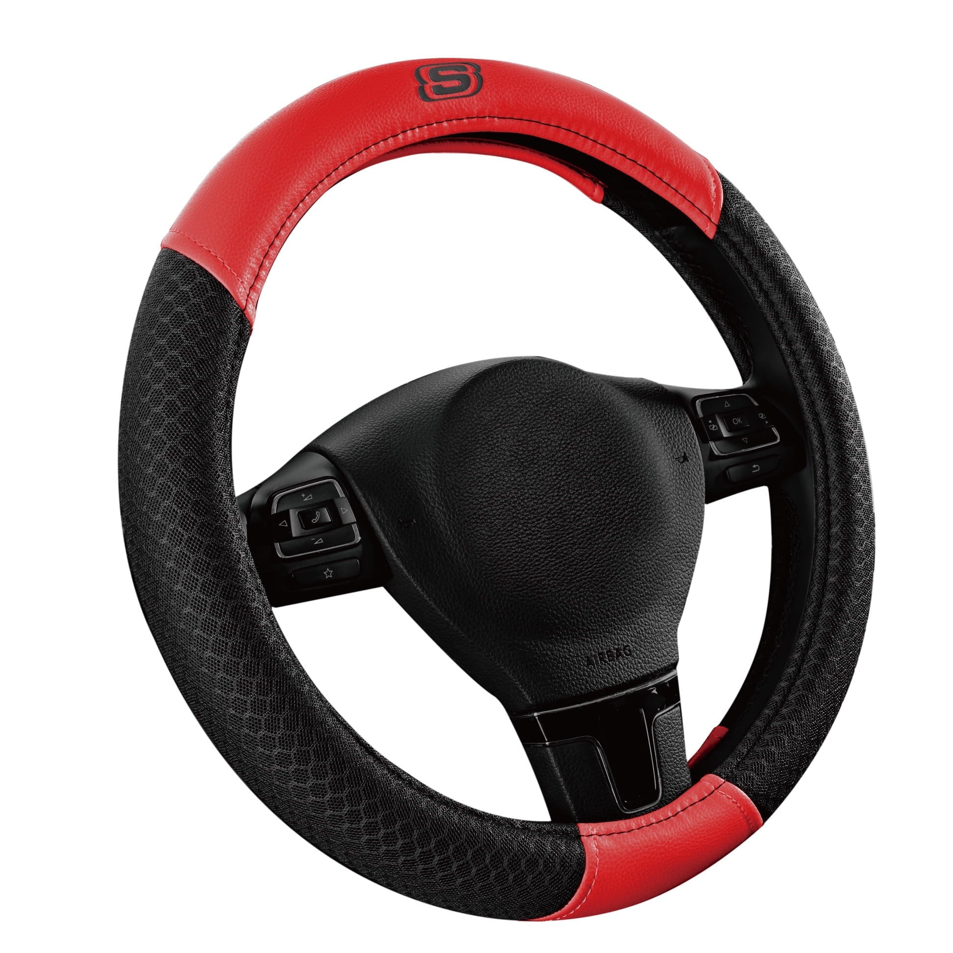 Skechers Air Cooled Memory Foam Steering Wheel Cover, Breathable Comfort Grip, Soft Leather, All-Season Fit for Cars, SUVs, and Trucks Red