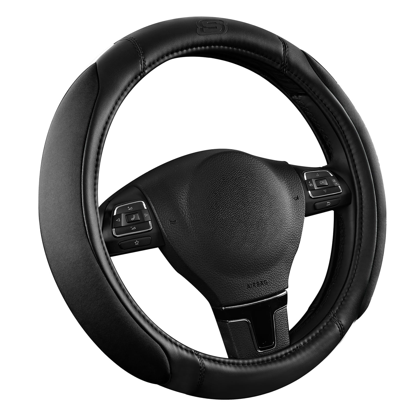 Skechers Steering Wheel Cover with Memory Foam, Breathable Non-Slip, Universal Fit 14.5"-15" Car Accessories Black