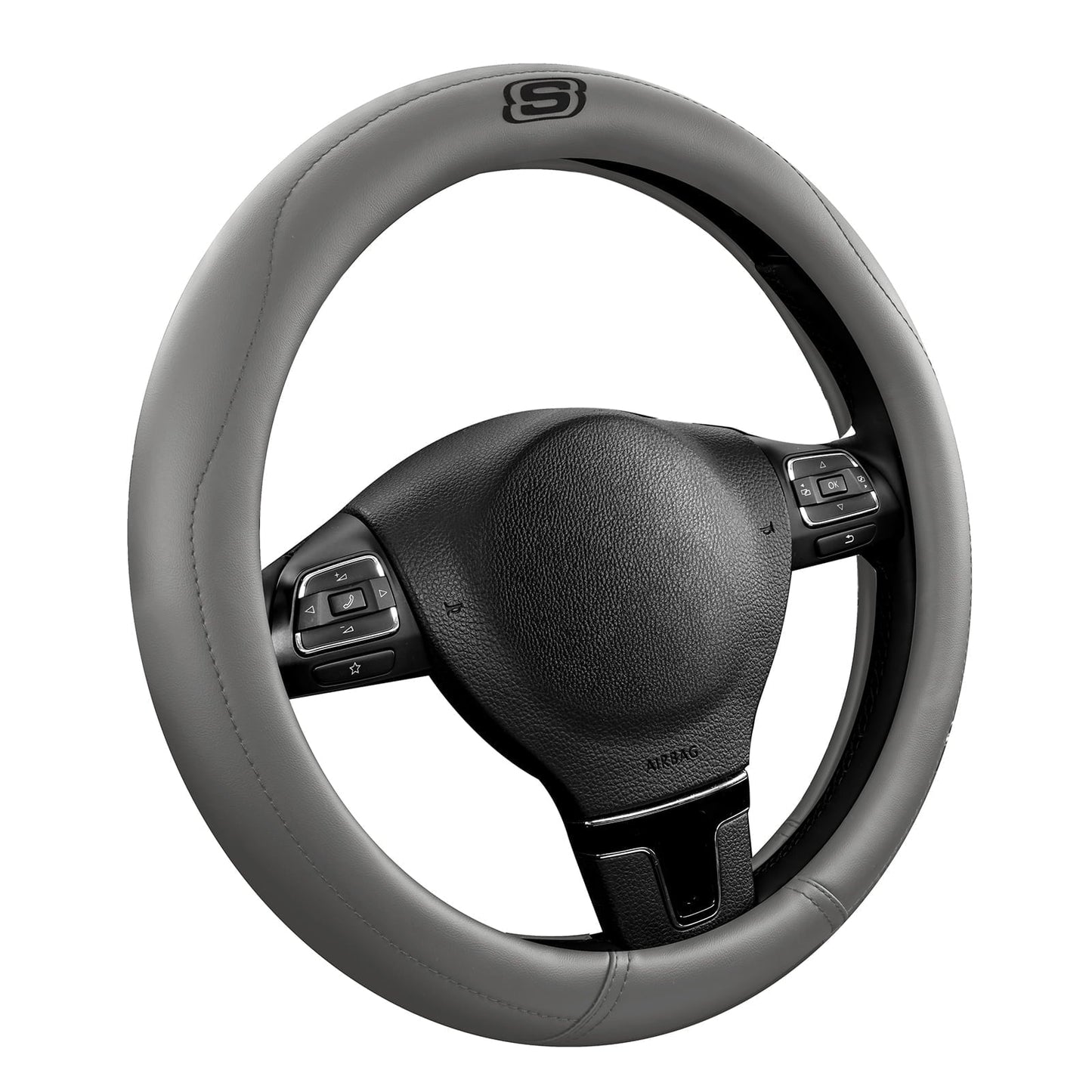Skechers Leather Steering Wheel Cover, Premium Non-Slip Comfort, Durable and Universal Fit for Cars and Trucks Gray