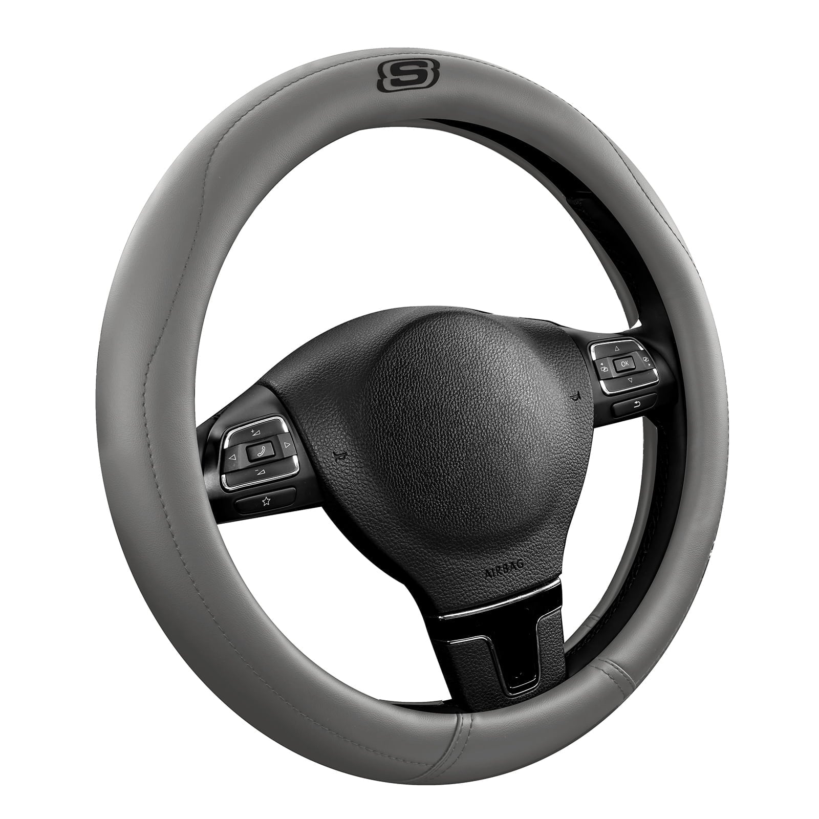 Skechers Leather Steering Wheel Cover, Premium Non-Slip Comfort, Durable and Universal Fit for Cars and Trucks Gray