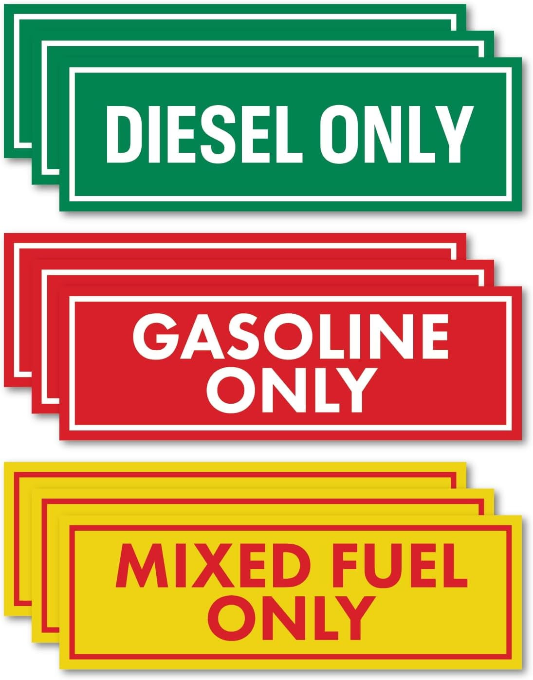 Sutter Signs 9pc Diesel Only/Gasoline Only/Mixed Fuel Only Stickers for Fuel Tank | Weatherproof Adhesive Decals for Trucks, Tractors, Fuel Cans, Gas Caps