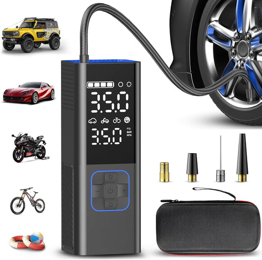 GINOST Tire Inflator Portable Air Compressor 20000mAh & 4X Faster Cordless Tire Pump for Car, Bicycle, Motorcycle, Ball, with Tire Pressure Gauge and Storage Bag (2024 New Upgraded)