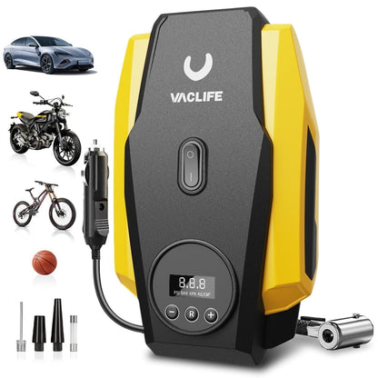 VacLife 12V DC Tire Inflator, Auto Shutoff Air Compressor Portable, Constant power, Faster Inflation, 160 Psi, for Car, Bikes, Sports Balls, Inflatable Toys