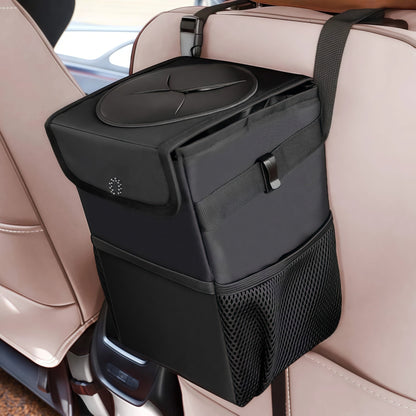 YMWVH Waterproof Car Trash Can with Lid, Leak-Proof Hanging Car Trash Can, Car and Truck Garbage Bag Storage Bag (Black)