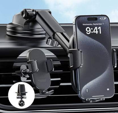 YOOVEE Universal Dashboard & Windshield Car Phone Holder - 360° Rotatable Mount, 3-in-1 Vent/Dash/Windshield Clip for 4-7" Phones, iPhone, Samsung, Google Pixel, Moto