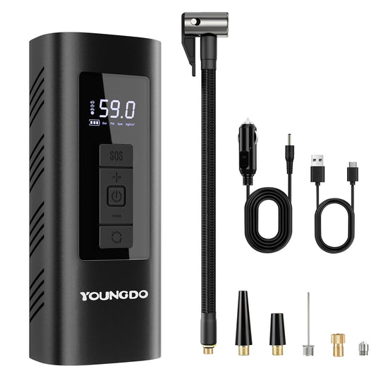 YOUNDO Tire Inflator Portable, 150 Psi Digital Pressure Gauge Air Compressor Rechargeable Tire Pump for Car Moto Bike Balls,6000mAh Automotive Shutoff Pump