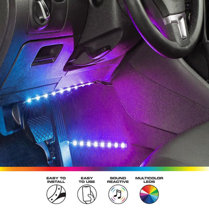 Monster Basics Bluetooth Car Interior Lights, Sound-Reactive Multi-Color RGB Lights, 4-Pack