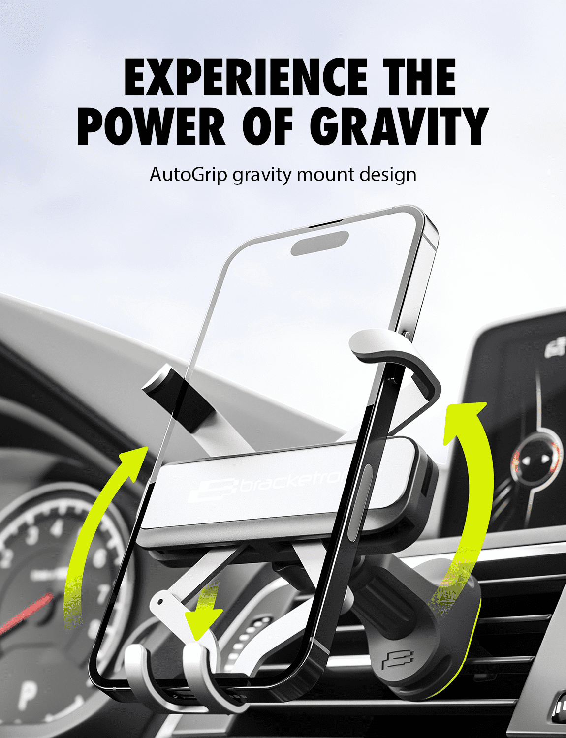 Bracketron AutoGrip Gravity Universal Car Vent Phone Mount, Hands-Free Cell Phone Holder for Car, Adjustable 360° Air Vent Mount Compatible with iPhone & Samsung