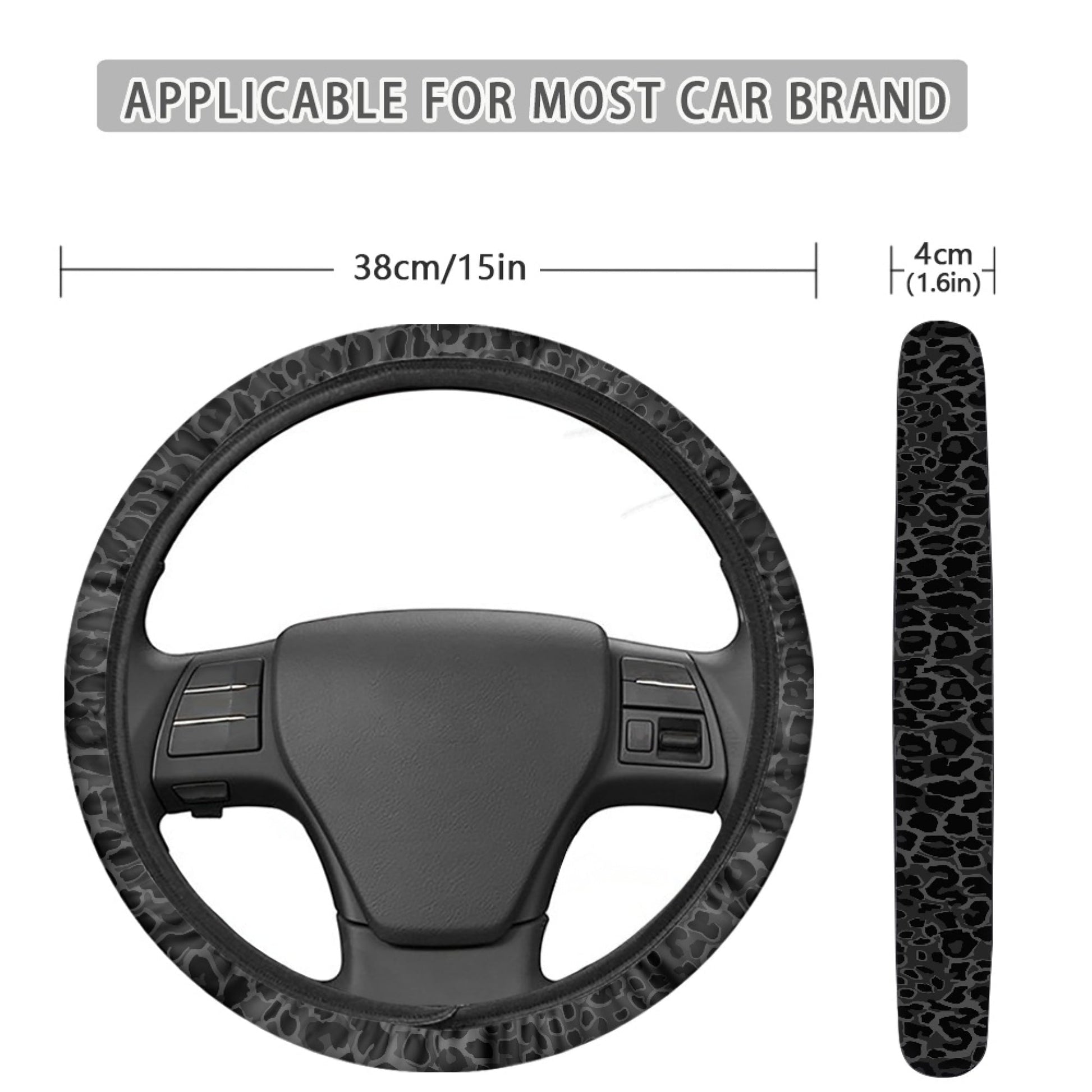 Jeiento Leopard Print Car Steering Wheel Cover for Women Men Black Auto Accessories Decoration Universal Fit for Most Vehicles, Breathable Better Grip Easy to Install