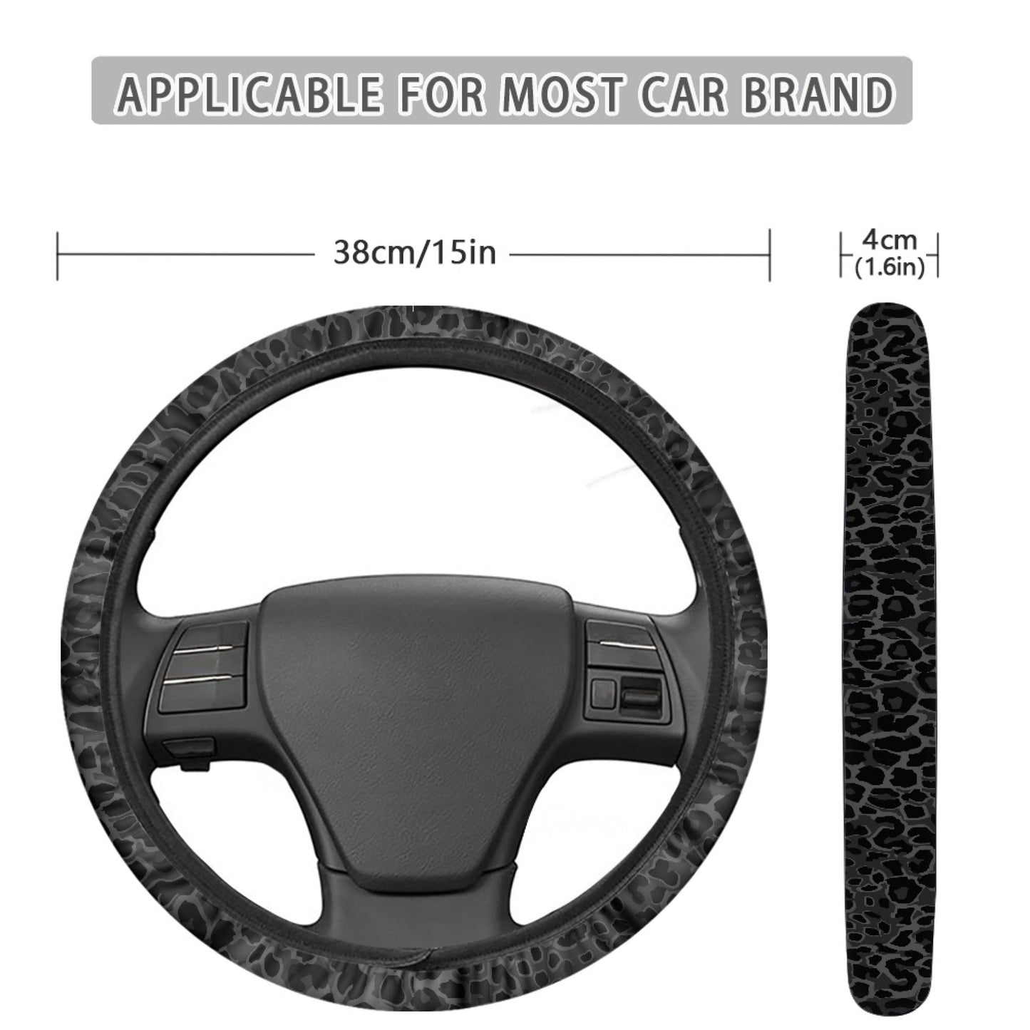 Jeiento Leopard Print Car Steering Wheel Cover for Women Men Black Auto Accessories Decoration Universal Fit for Most Vehicles, Breathable Better Grip Easy to Install
