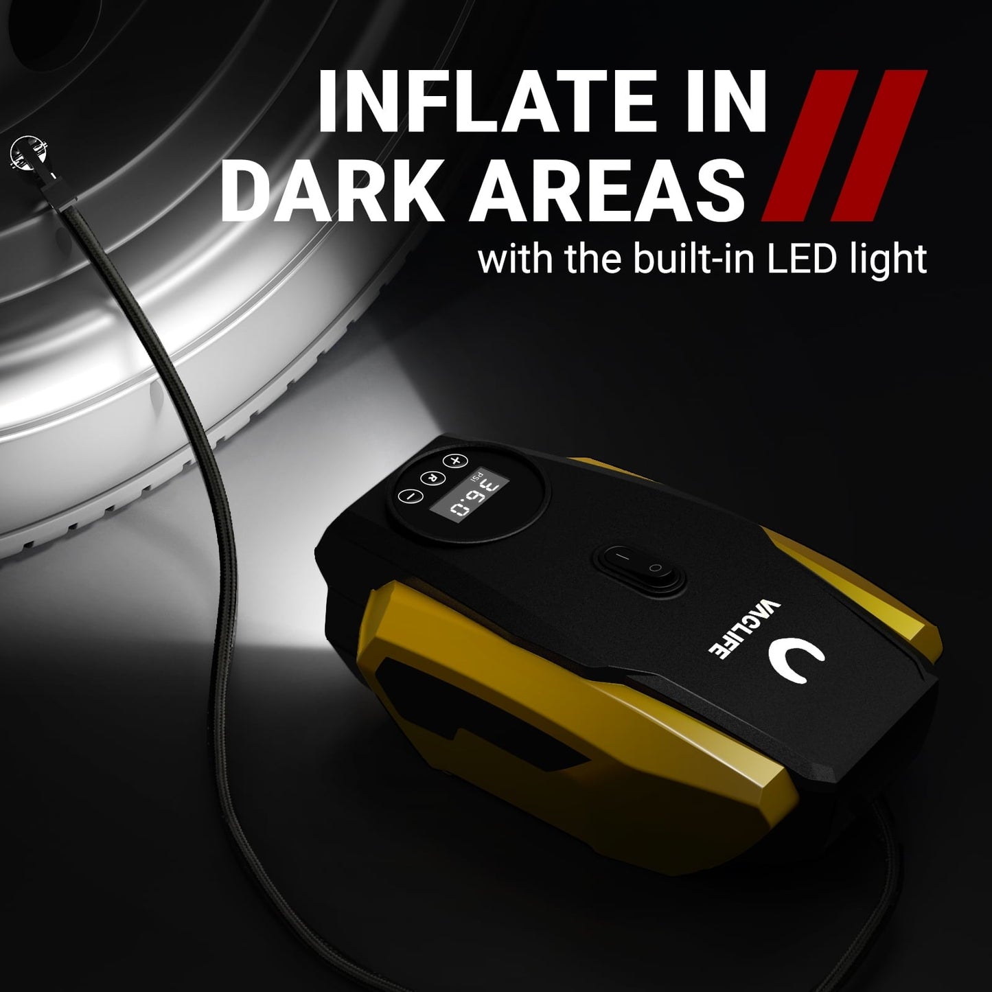 VacLife 12V DC Tire Inflator, Auto Shutoff Air Compressor Portable, Constant power, Faster Inflation, 160 Psi, for Car, Bikes, Sports Balls, Inflatable Toys