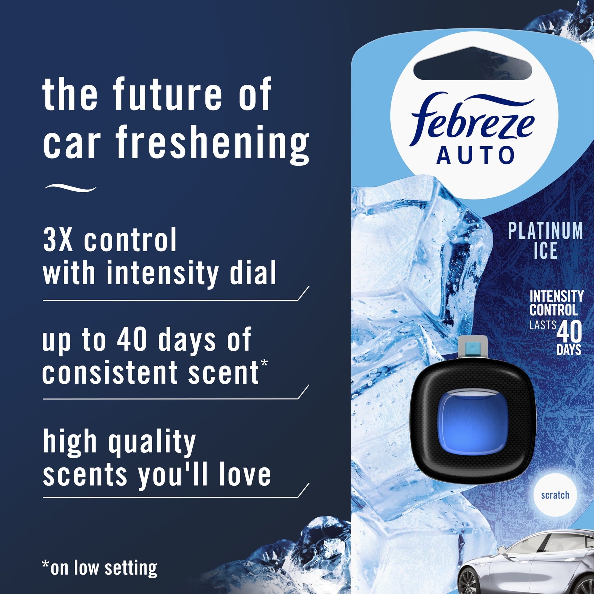 Febreze AUTO Car Air Freshener, Odor-Fighting Car Vent Clip, Platinum Ice, 2 Count