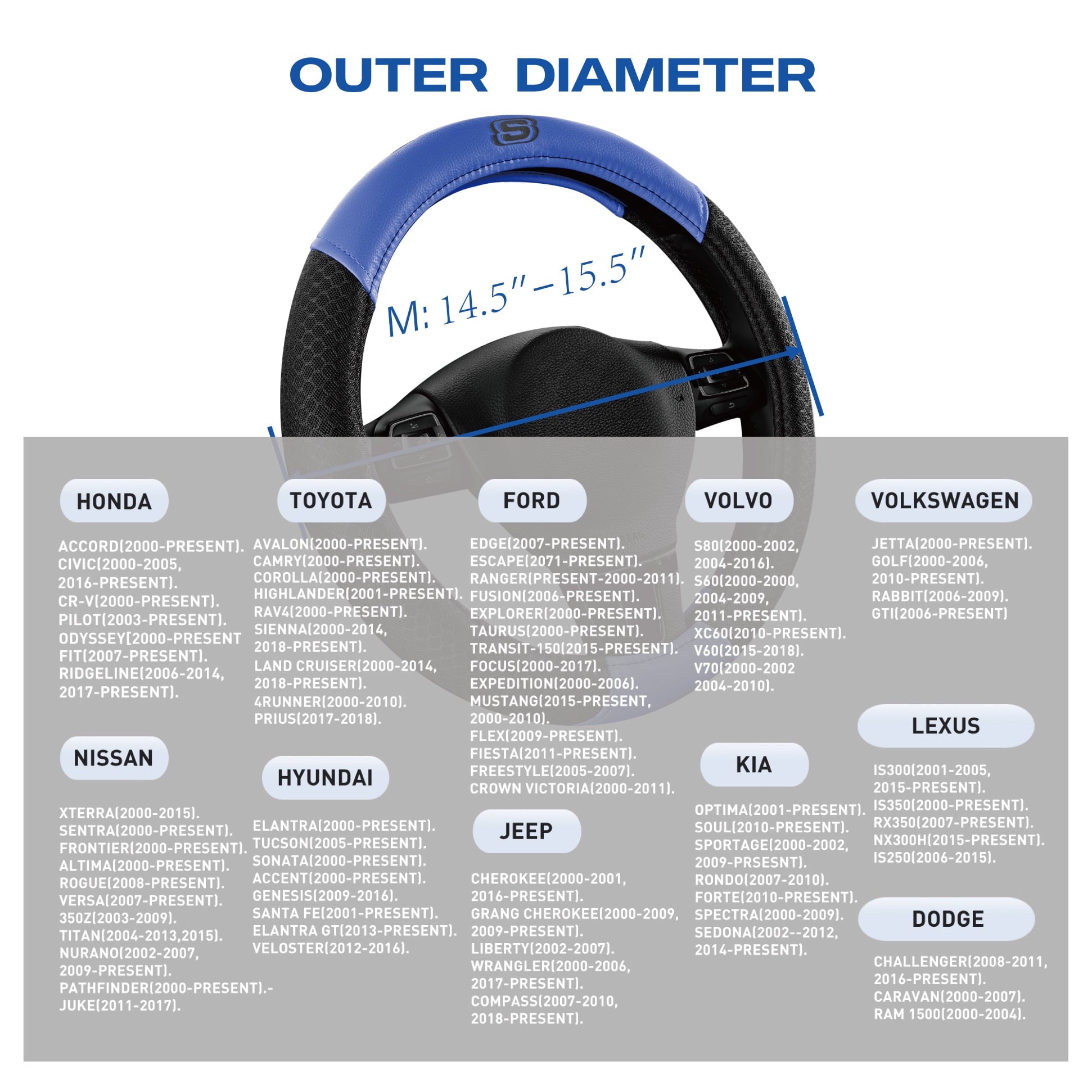 Skechers Air Cooled Memory Foam Steering Wheel Cover, Breathable Comfort Grip, Soft Leather, All-Season Fit for Cars, SUVs, and Trucks Blue