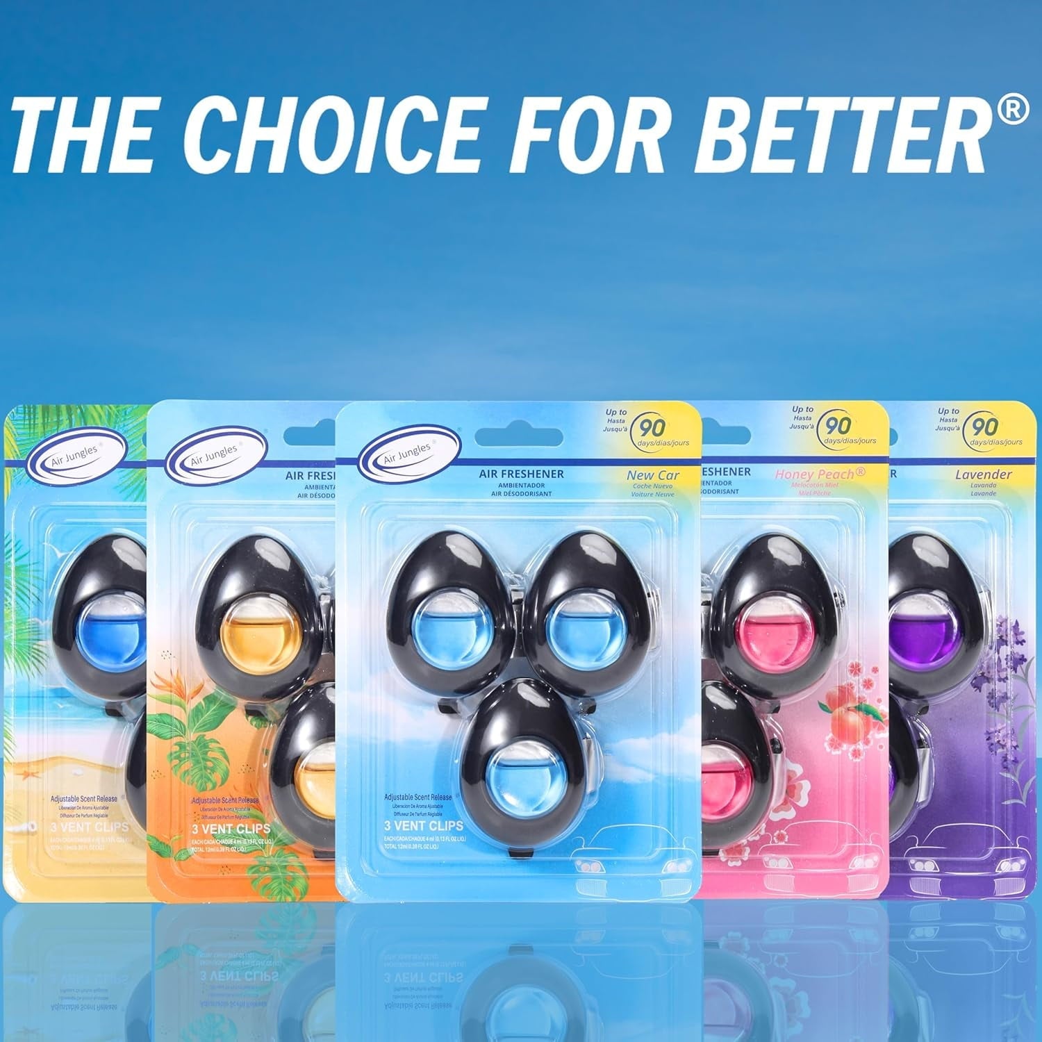 Air Jungles Car Air Freshener Vent Clip 3 Count, New Car Scent, 4 ml Each, Long-Lasting Odor Eliminator for Cars, Trucks, and SUVs