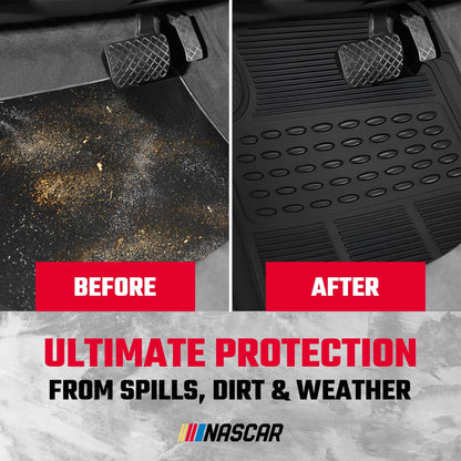 NASCAR Premium Car Floor Mats, 4-Piece Set | Heavy Duty All-Weather Rubber | Universal Trim-to-Fit for Cars, Trucks & SUVs | Traps Dirt, Snow & Water