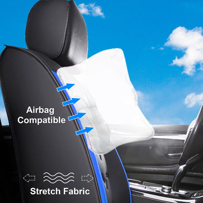 FANOTEK Black/Blue, PU Leather, Waterproof, Cushioned, Front Rear Seat Covers, 5 Pieces