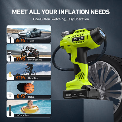 AstroAI Cordless Tire Inflator Portable Air Compressor Electric Pump, 160PSI Handheld Air Pump with 20V Rechargeable Battery Auto Shutoff, Digital Pressure Gauge for Cars Tires, for Gift, Green
