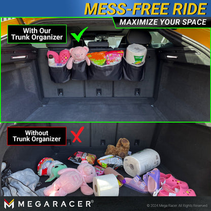Mega Racer Black Backseat Trunk Organizer for SUV, Hatchbacks, Trucks, Minivans, Wagons - 1 Piece