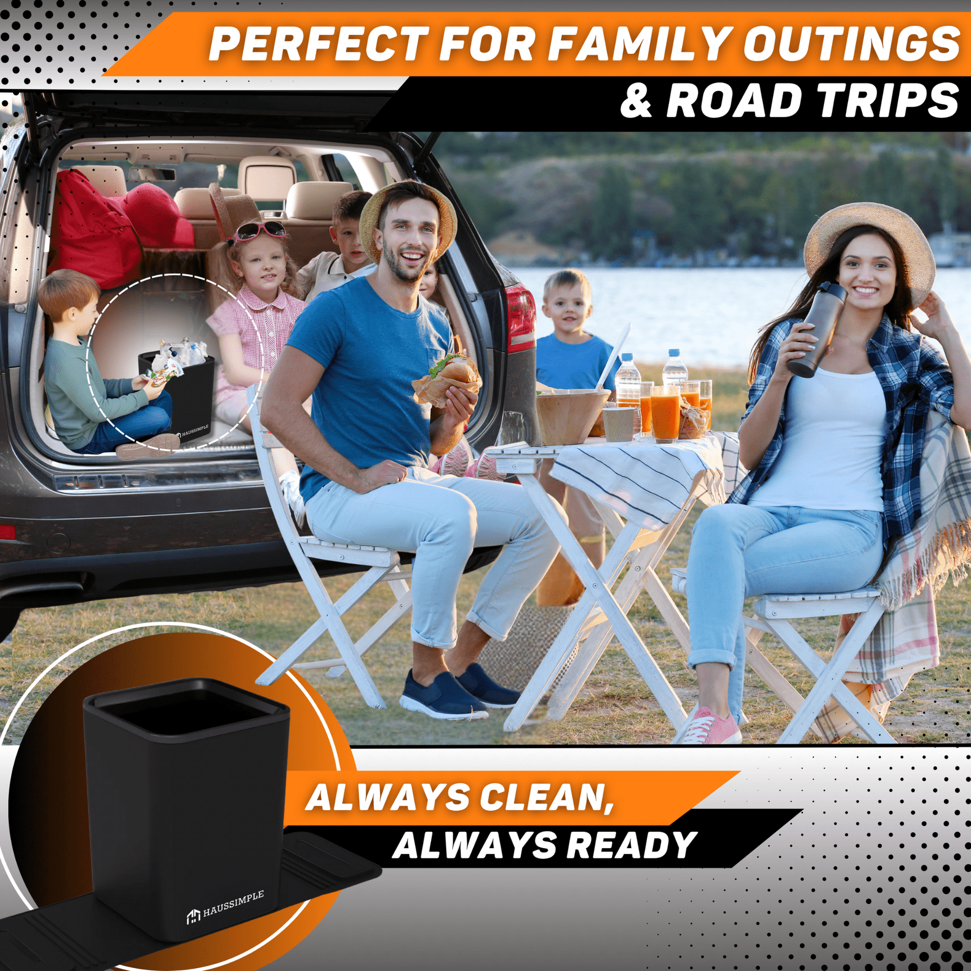 Compact Car Trash Can, 2L Leakproof Garbage Bin with Anti-Tip Stability Wings, Anti-Slip Base, Includes Trash Bags, Black, Medium Size, Universal Fit for Cars, SUVs, Trucks