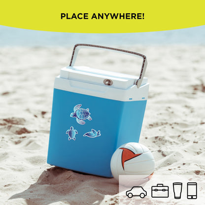 Auto Drive Sea Turtle Decals - Set of 7 Vinyl Car Stickers Blue Chrome