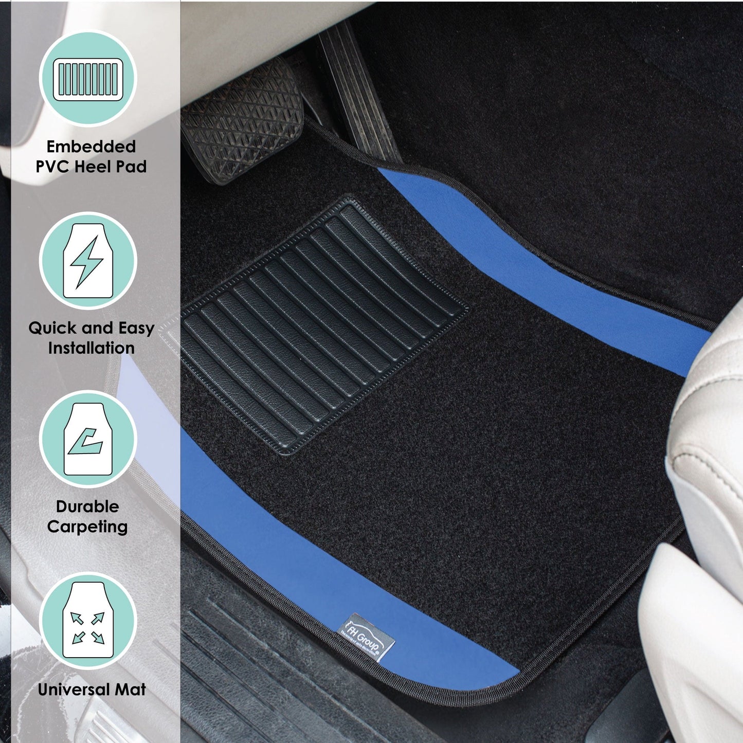 FH Group Universal Fit Premium Carpet Car Floor Mats Front & Rear Full Set - Blue F14407BLUE