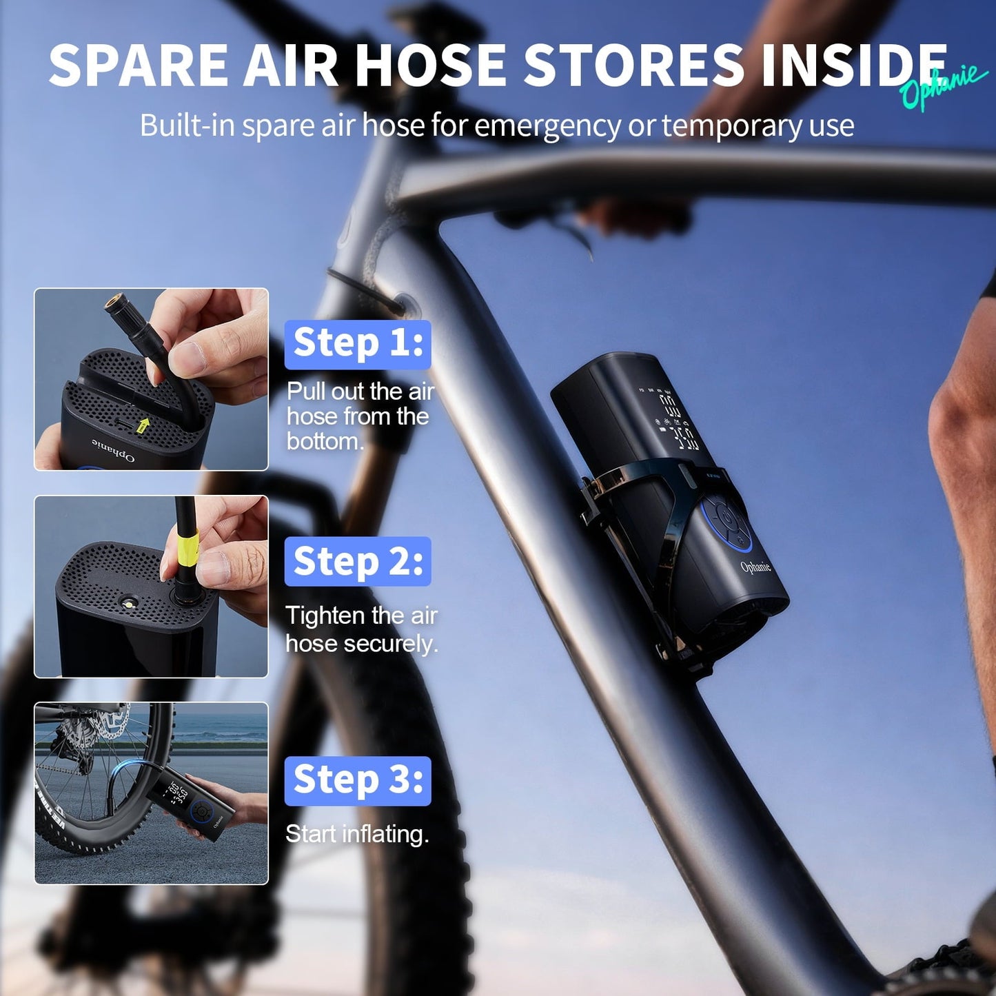 Ophanie Cordless Portable Tire Inflator - 160 Psi Digital Pressure Gauge, Air Compressor for Car Tires with Automatic Shutoff, Emergency LED Light, Compact Automotive Pump