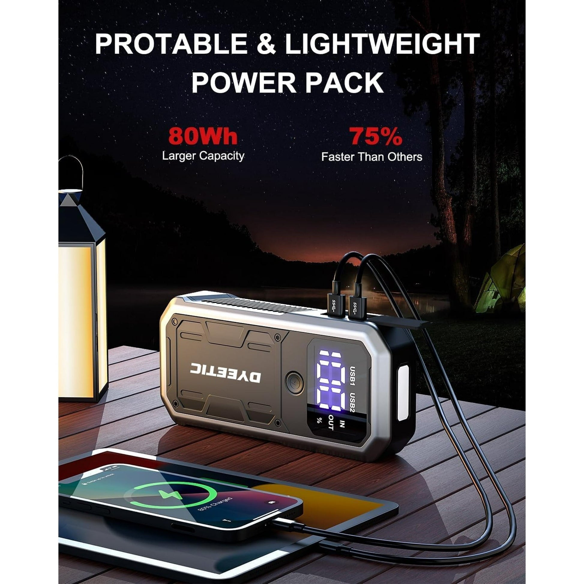 Dyeetic 3000A Car Battery Jump Starter, Portable 12V Battery Jump Box for 10.0L Gas and 8.0L Diesel Engines