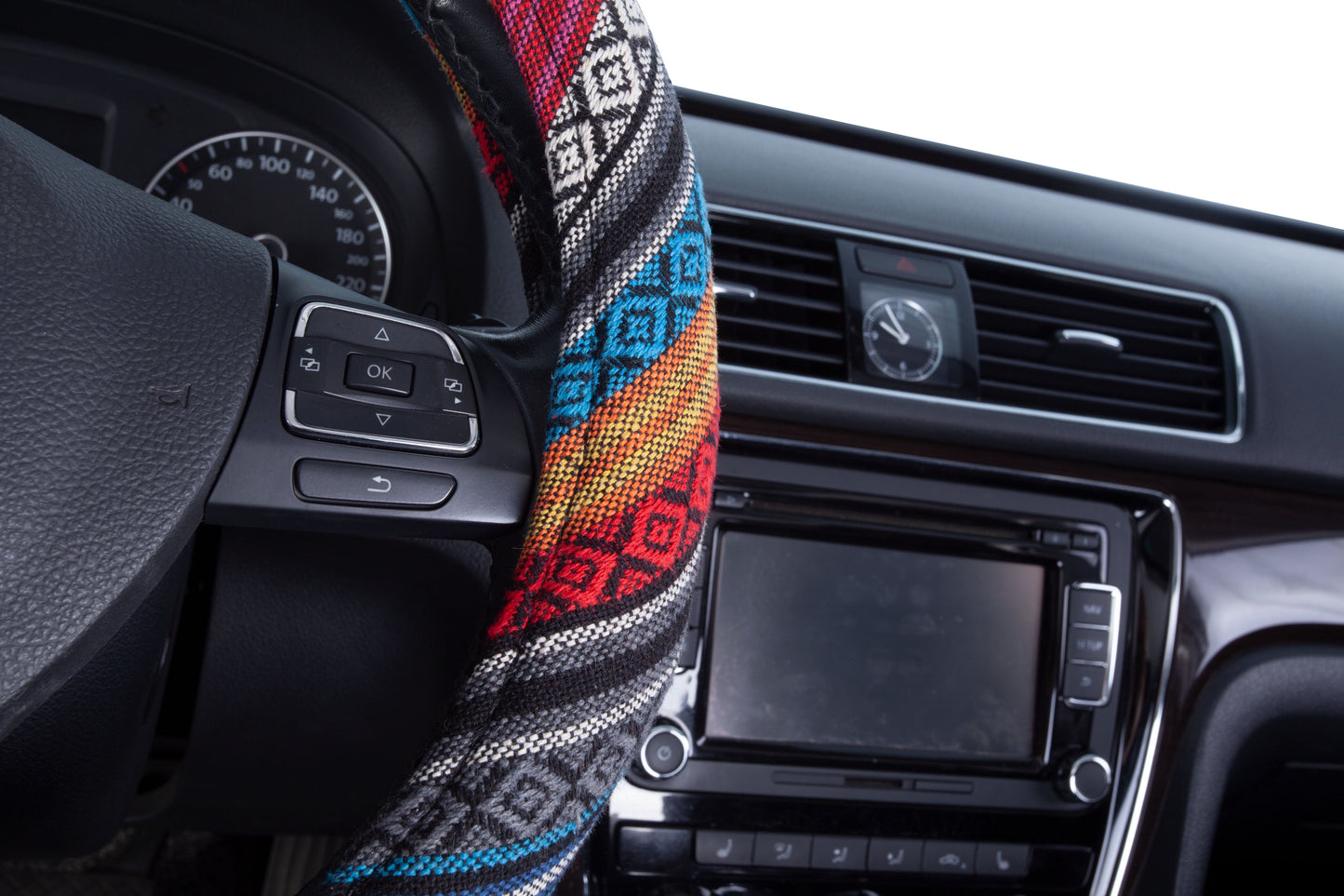 Auto Drive 1 Piece Boho Car Steering Wheel Cover Polyester, Colorful - Universal Fit, 23SWC163