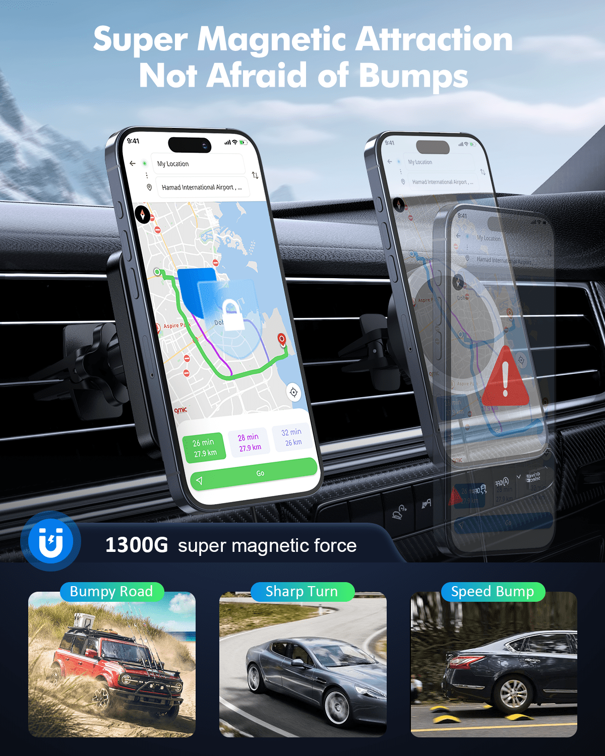 Car Mag-Safe Wireless Charger - Car Mount Fast Charging Air Vent Phone Holder Mount for iPhone 17/16/15/14/13/12 - Black