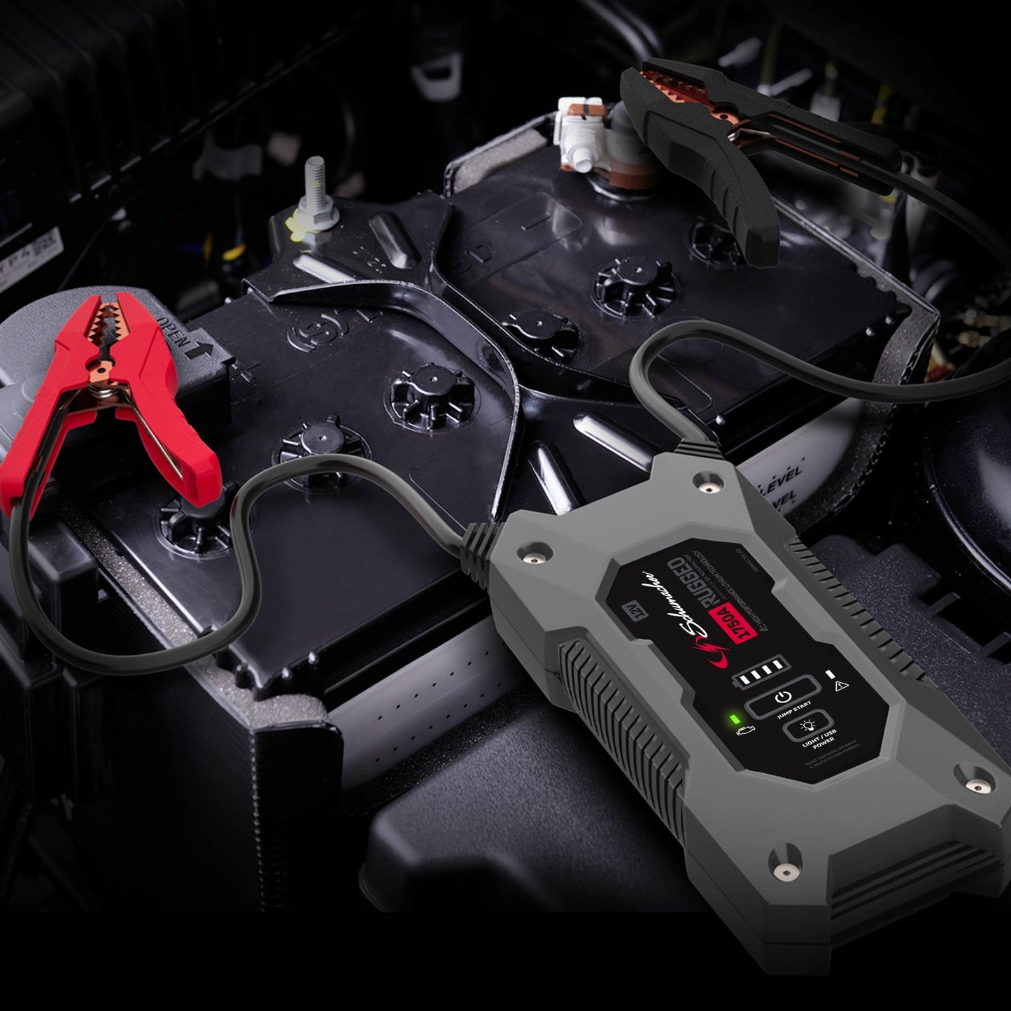 Schumacher Electric Rugged 1750A Lithium Car Battery Jump Starter and Power pack/Jump Box, USB Charging, 12V Sport, Auto, and Marine Batteries, SL1669