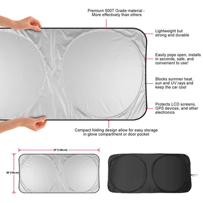 Audew Windshield Visor - High Quality Silver-Coated Polyester Car Sun Visor | Keep Your Car Cool, Protect Your Electronics, and Fit Your Windshield Perfectly