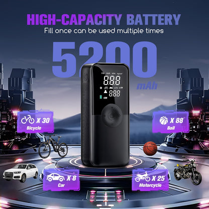 PHANCIR Cordless Tire Inflator Portable Air Compressor, 150 PSI Digital Display Multi-Function Air Pump with Automatic Shutoff & 3 Modes LED Light for Car, Motorcycles, Bicycles, Balls