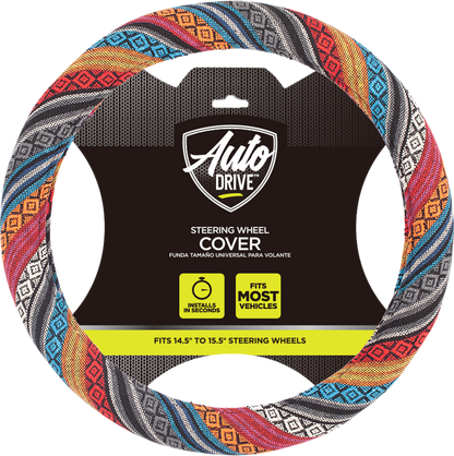 Auto Drive 1 Piece Boho Car Steering Wheel Cover Polyester, Colorful - Universal Fit, 23SWC163