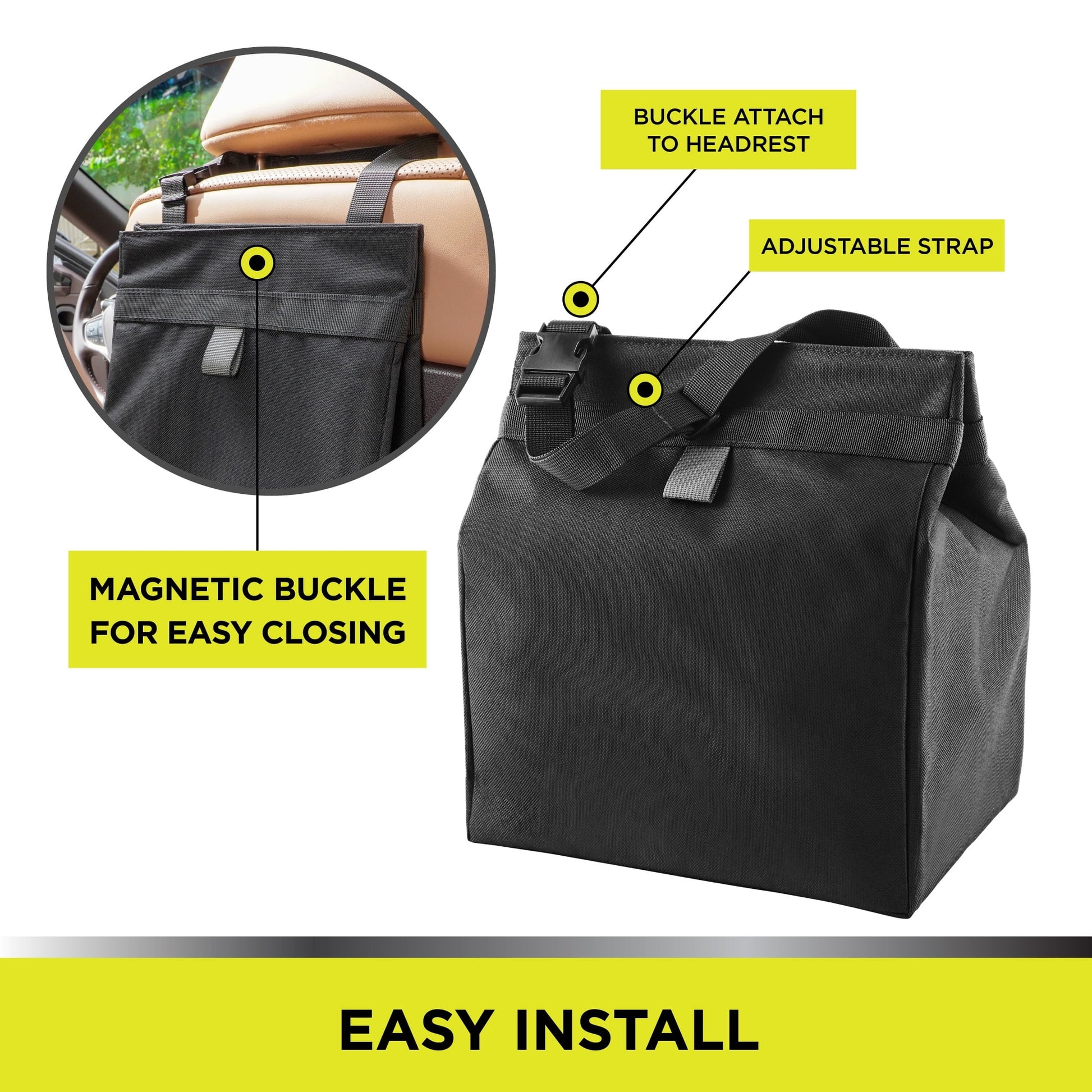 Auto Drive Black Premium Storage Bag Universal Fit on Car Vehicle's Seatback 1 Pack, L10" x W7" x H12"