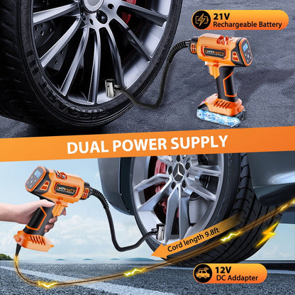Cordless Tire Inflator, UNTIMATY Portable Air Compressor, 150PSI Handheld Air Pump with 21V Rechargeable Battery, Digital Pressure Gauge for Cars Motorcycles