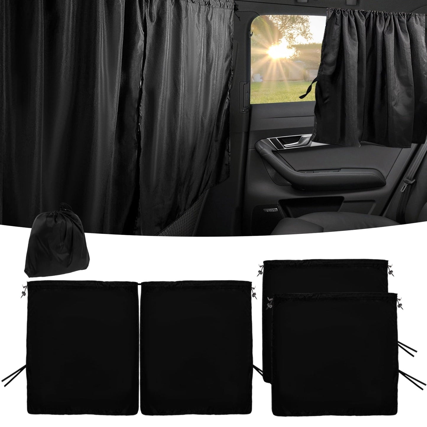 Xiyztok 3PCS Car Privacy Curtains Universal Divider Curtain Between Rear Seat Auto Blackout Sun Shades Side Window Covers Accessories for Travel Camping Nap Sleeping
