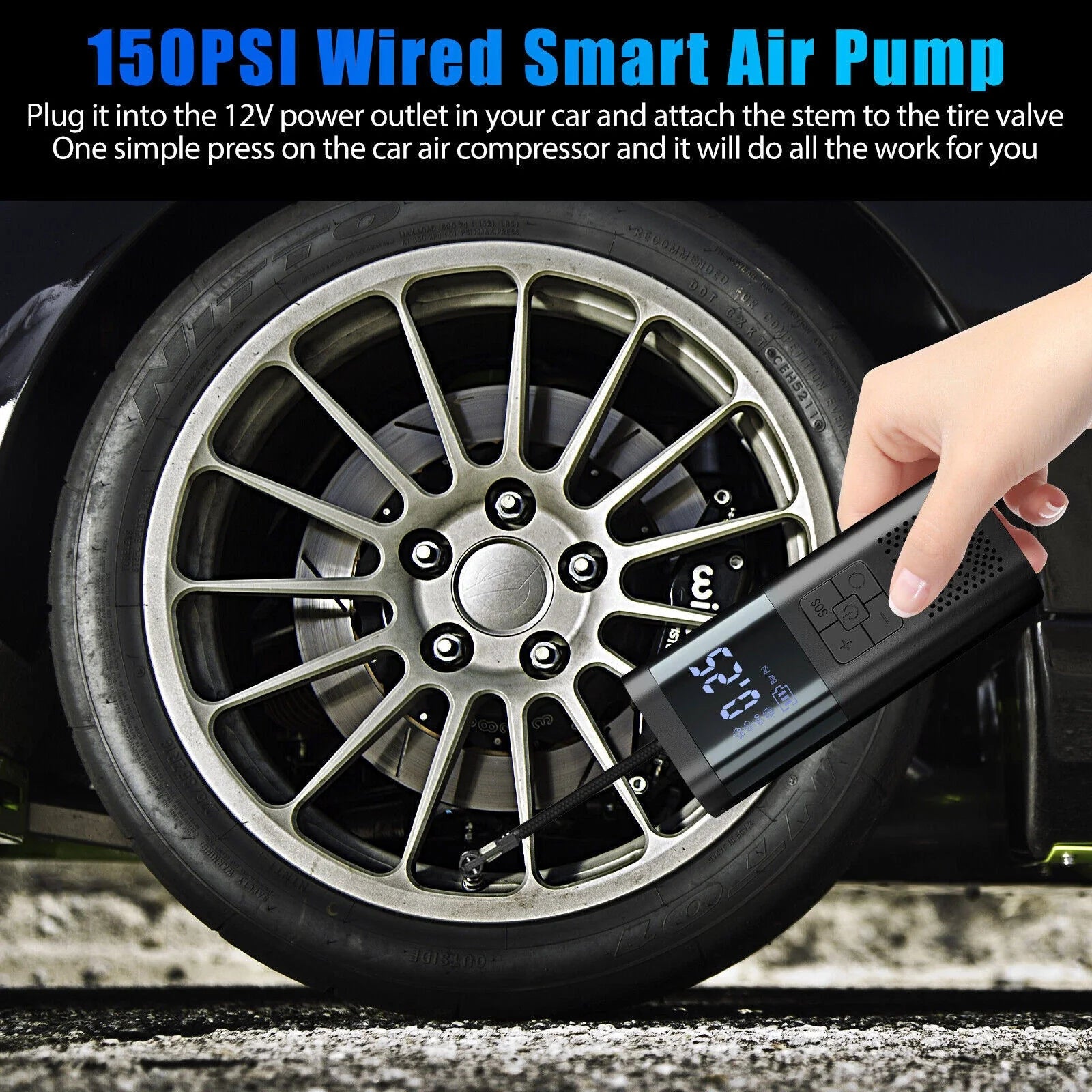 150 PSI Air Compressor Tire Inflator Fits Car Moto Bike Tires Air Pump Portable