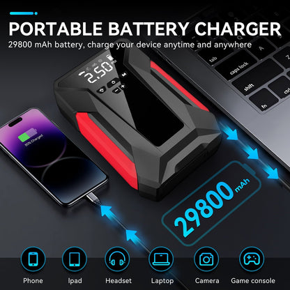 Amybaby 8-in-1 Emergency Jump Starter & Tire Inflator – 4000A Peak for Gas/Diesel Engines, 150PSI Auto-Stop Air Compressor, LED Light + Power Bank | All-Climate (-40°F) Roadside Savior