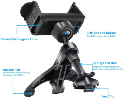 GUANDA Car Phone Holder for Air Vent, Secure Hook Clip with 360° Adjustable Mount, Compatible with iPhone, Samsung and Android Phones