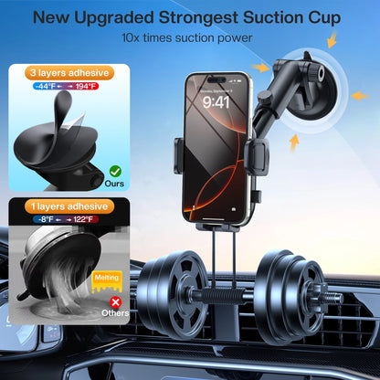 MaxAngel 3-in-1 Car Phone Holder with Military-Grade Suction Cup, Metal Hook Ventilation Clip, 360° Rotating Phone Holder for iPhone, Samsung & Android Smartphones,Black