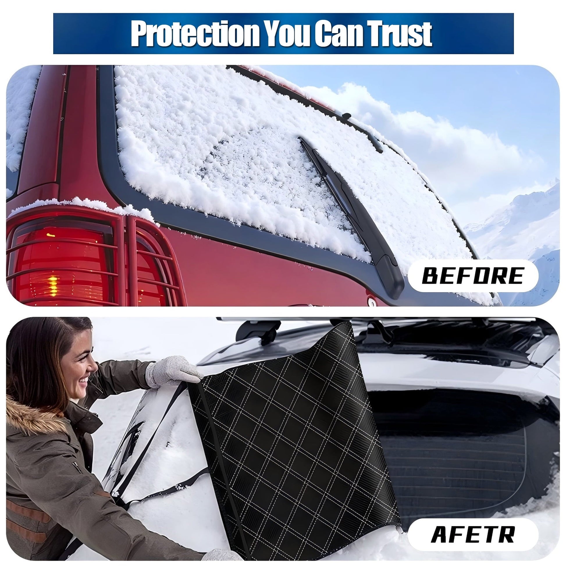 HOMEYA 600D Car Rear Window Snow Cover SUV Back Windshield Winter Dust Rain Ice Protector for SUVs and Trucks