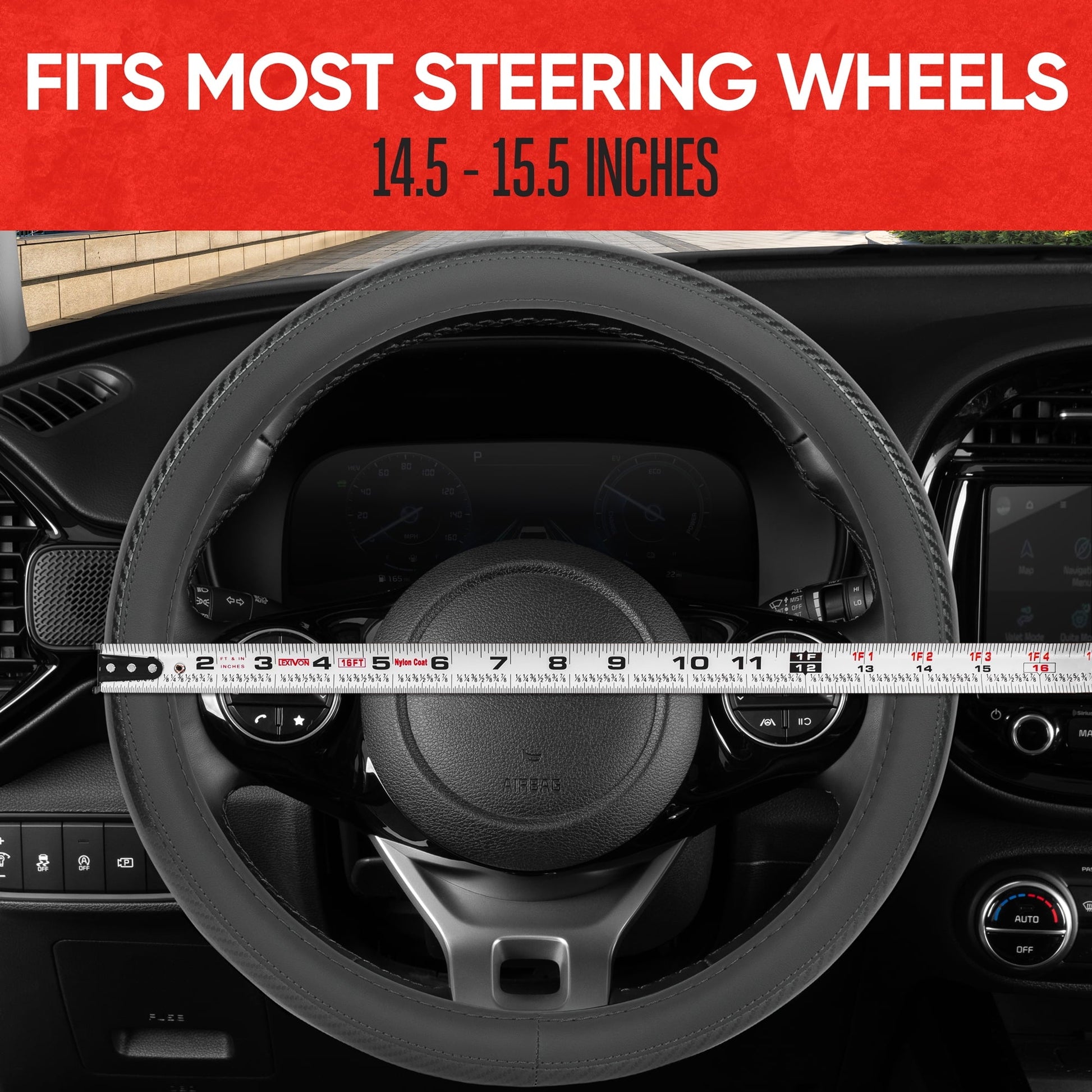 Motor Trend Carbon Fiber Grip Steering Wheel Cover - CarbonGripX Charcoal Gray and Black, Comfortable Non-Slip Design