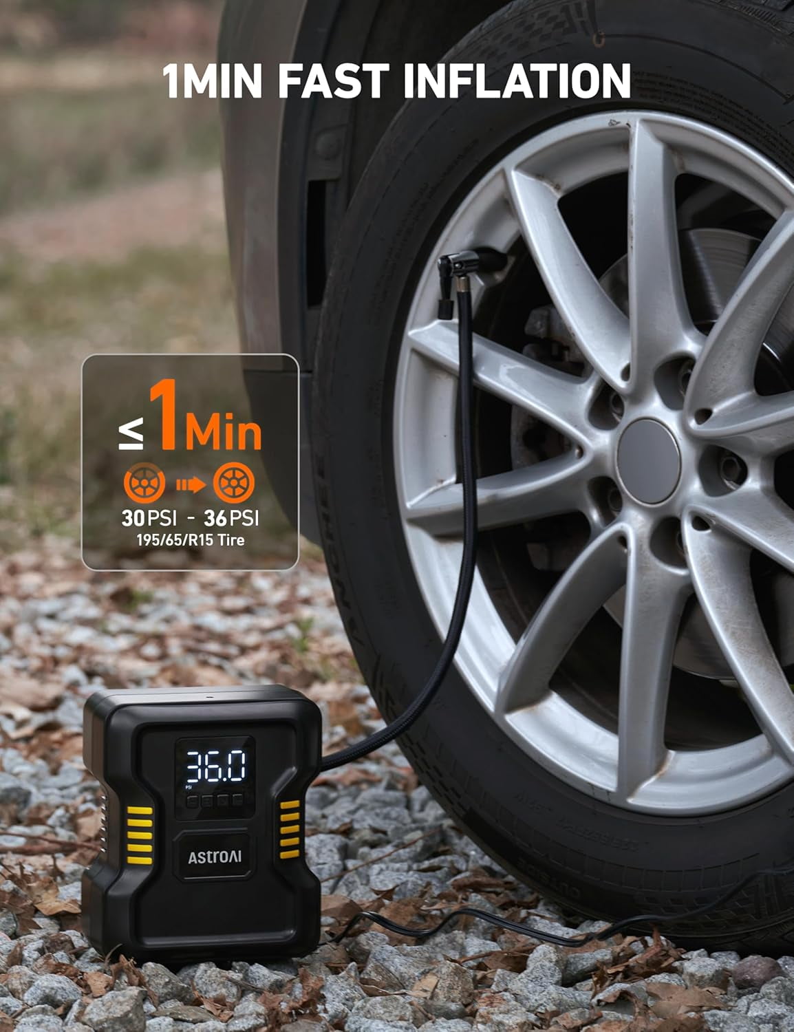 AstroAI Tire Inflator Air Compressor Portable 150PSI Metal Cylinder Fast Inflation Pump 12V DC with LED Light for Cars, Bicycles, Other Inflatables, Car Accessories