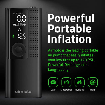 Airmoto Tire Inflator Portable Air Compressor - Air Pump for Car Tires with Tire Pressure Gauge