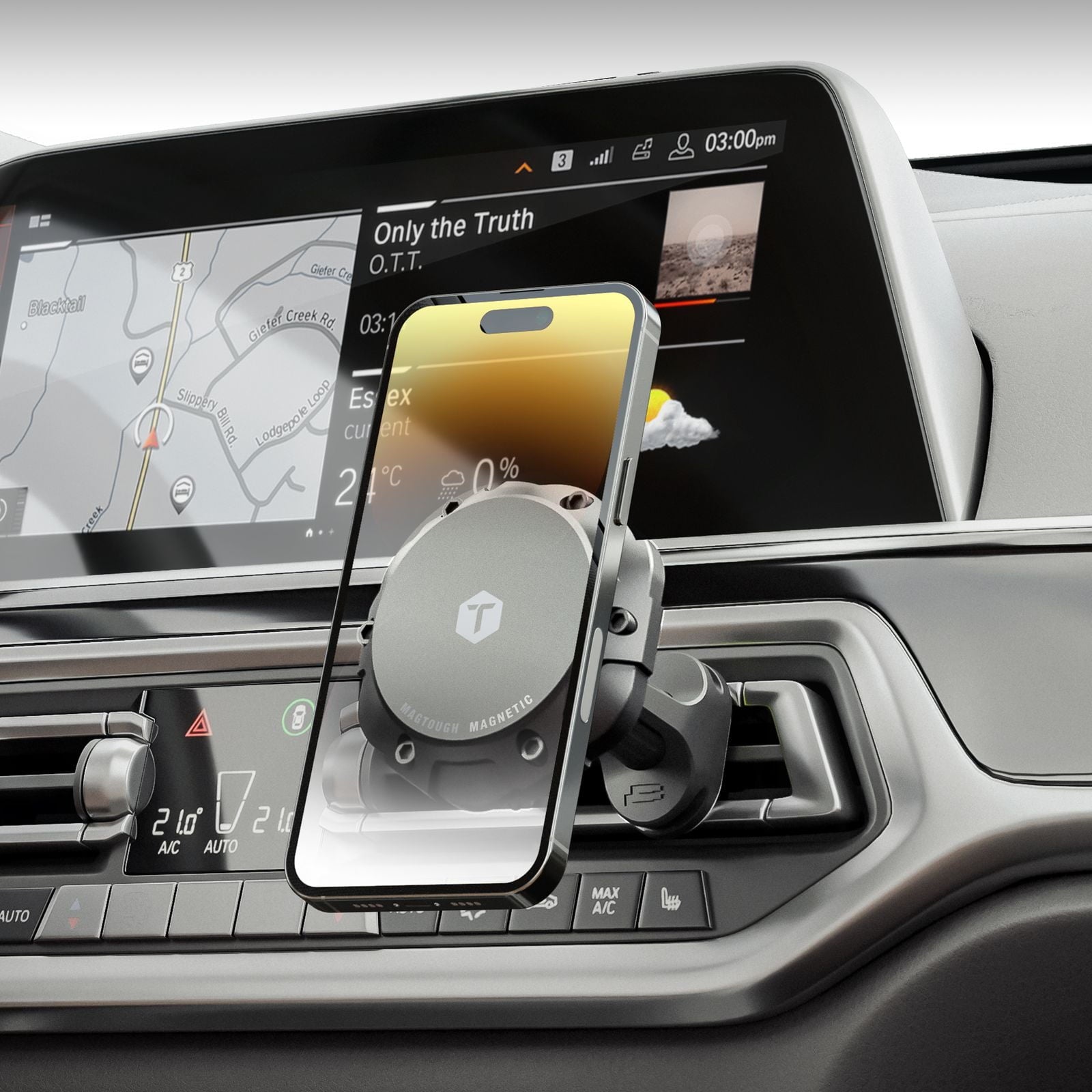 ToughTested MagTough 3-in-1 Magnetic Car Phone Mount, MagSafe Compatible Dash, Windshield & Vent Mount, 360° Rotation, Strong Suction & Adapter Ring – Black