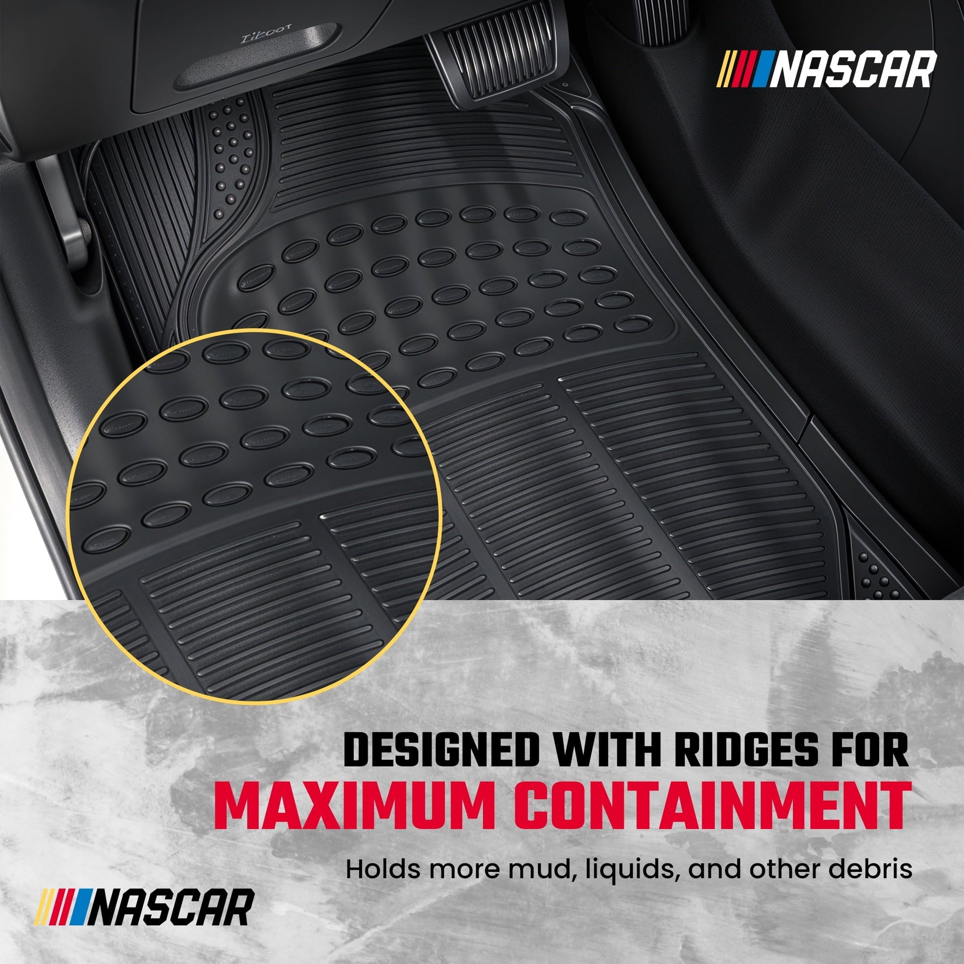 NASCAR Premium Car Floor Mats, 4-Piece Set | Heavy Duty All-Weather Rubber | Universal Trim-to-Fit for Cars, Trucks & SUVs | Traps Dirt, Snow & Water