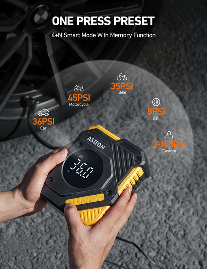 AstroAI Tire Inflator Air Compressor 12V DC, Digital Pressure Gauge Car Tire Pump 150 PSI, Auto Shutoff, Electric Air Pump for Car Tires, Bicycles, Other Inflatables, for Gift