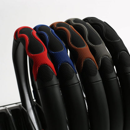 FH Group 1.6 lb. Leather Brown Steering Wheel Cover with Silicone Anti Slip Grip and Air Freshener