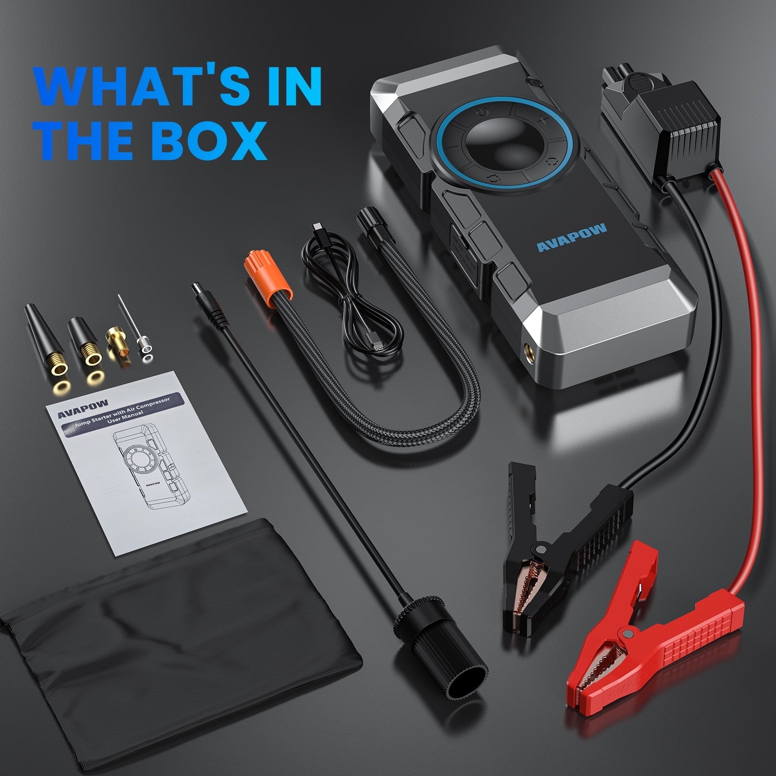 AVAPOW 3000A Jump Starter with Air Compressor, 12V Portable Battery Booster Pack (for All Gas or up to 8.0L Diesel) with 150PSI Digital Tire Inflator