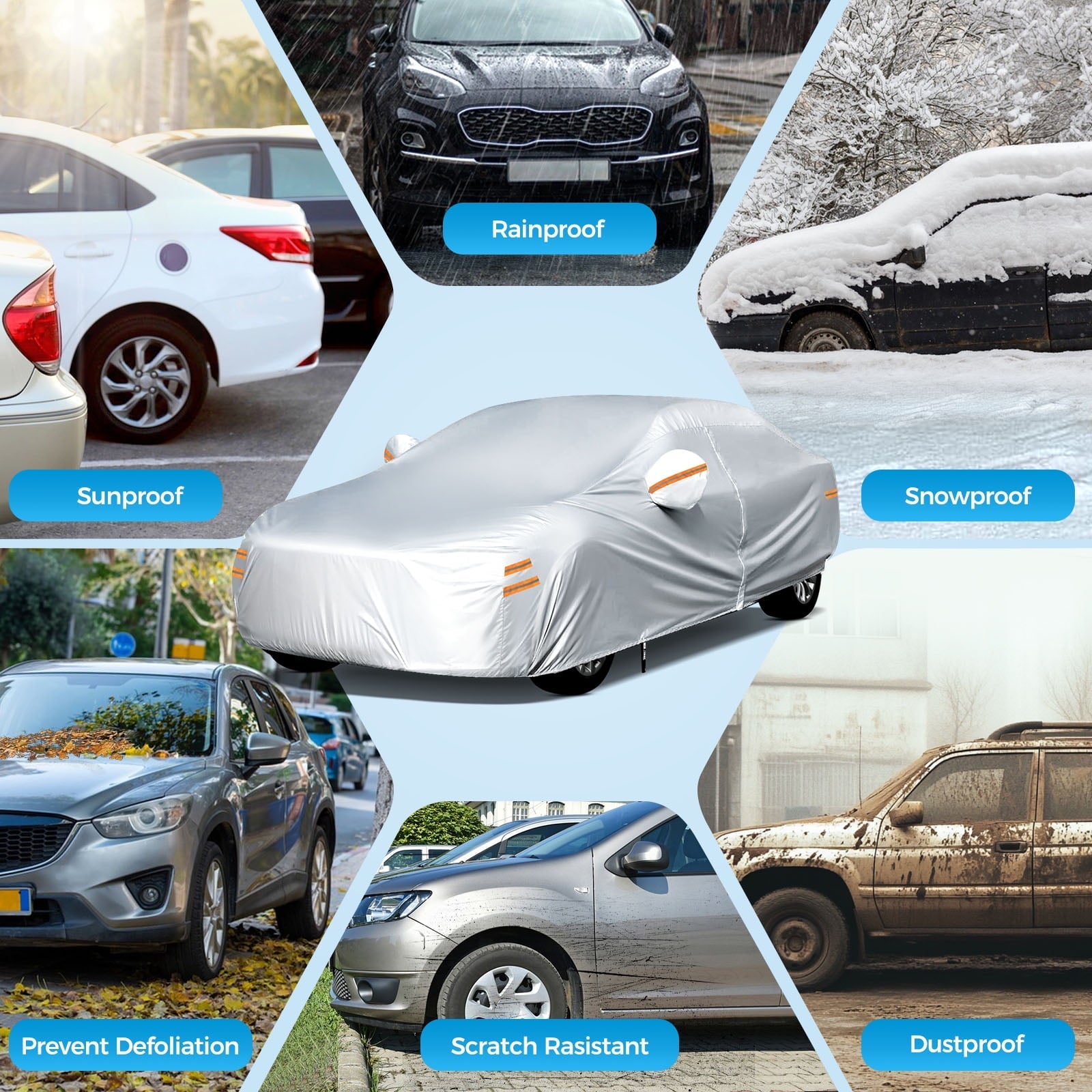 Tsumbay Car Cover Waterproof All Weather for Automobiles,Outdoor Full Exterior Covers Sedans Length 186 to 193, 194 To 208, Rain Winter Sun Protection Fit To